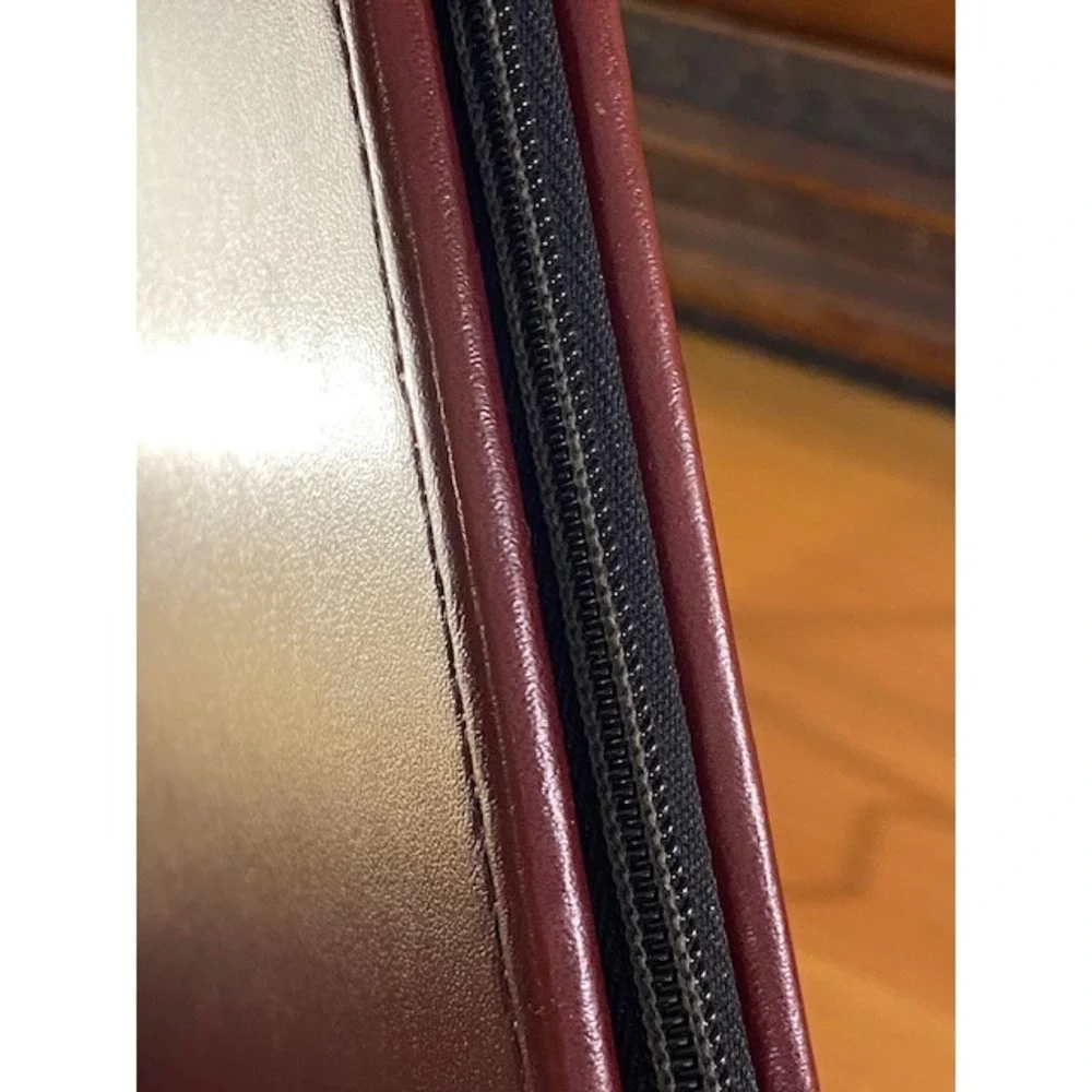 Vintage Hazel Burgundy Leather Zippered 3 Ring Binder Portfolio Brass Corners